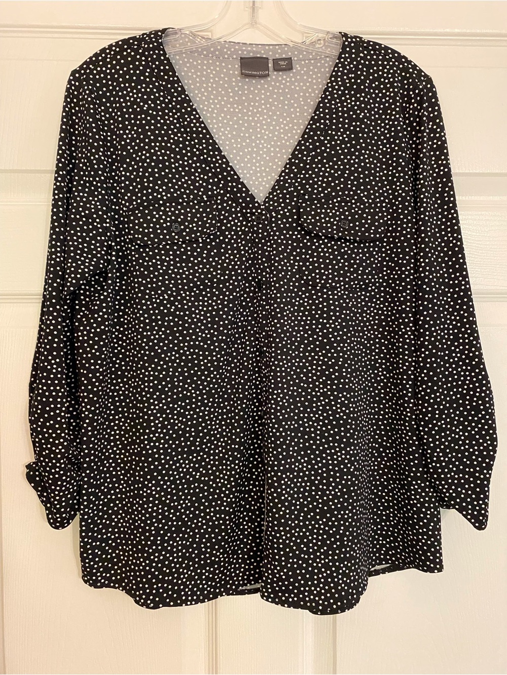 Covington Black and White Polka Dot V-Neck Tunic